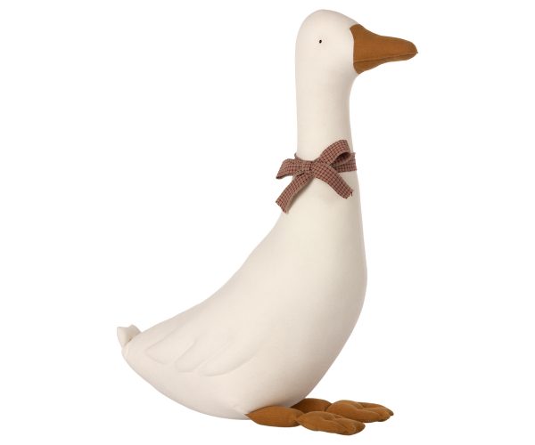 Small Maileg goose with red plaid ribbon