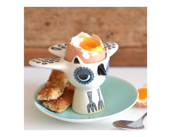 Blue owl egg cup by Hannah Turner