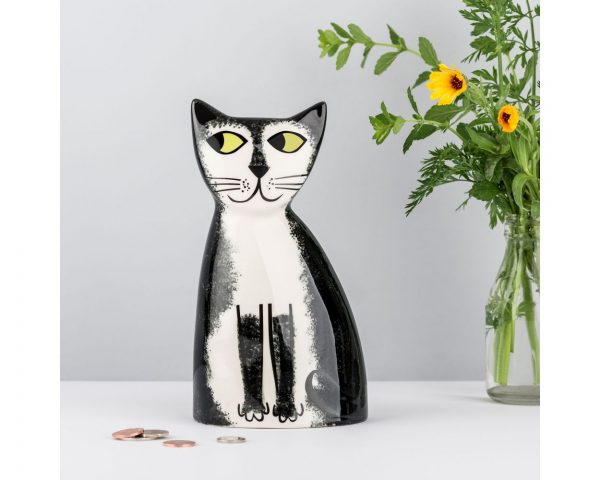 Handmade Ceramic Black and White Cat Money Box