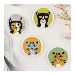 set of 4 cat coasters by Hannah Turner