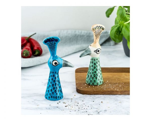 Peacock salt and pepper shakers by Hannah Turner