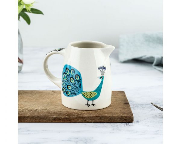 Small peacock jug by Hannah Turner