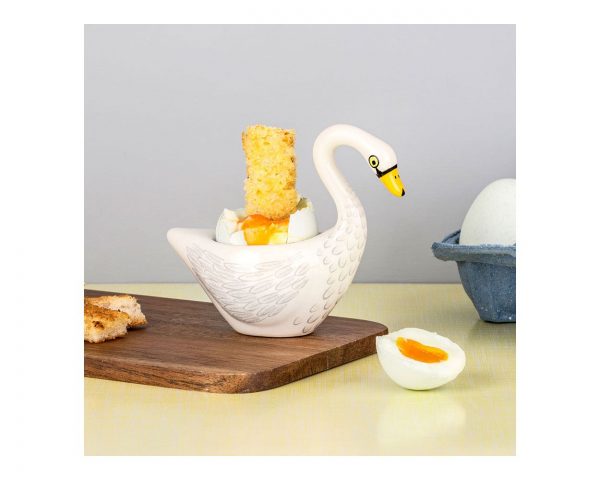 White swan egg cup by Hannah Turner