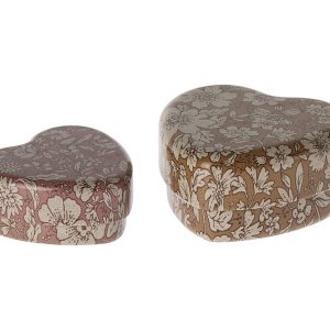 Metal heart box 2 pcs set - Ocher/Heather blossom