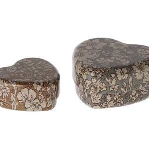 Metal heart box 2 pcs set - Blue/Ocher