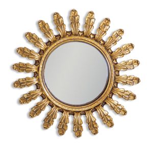 Small Antiqued Gold Ornate Framed Convex Mirror (MK97)