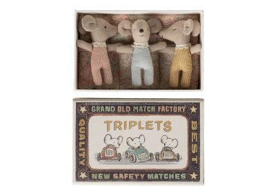 triplets, baby mice in a matchbox - checker pattern