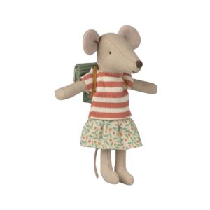 big sister mouse with orange striped top, patterned skirt and green bag
